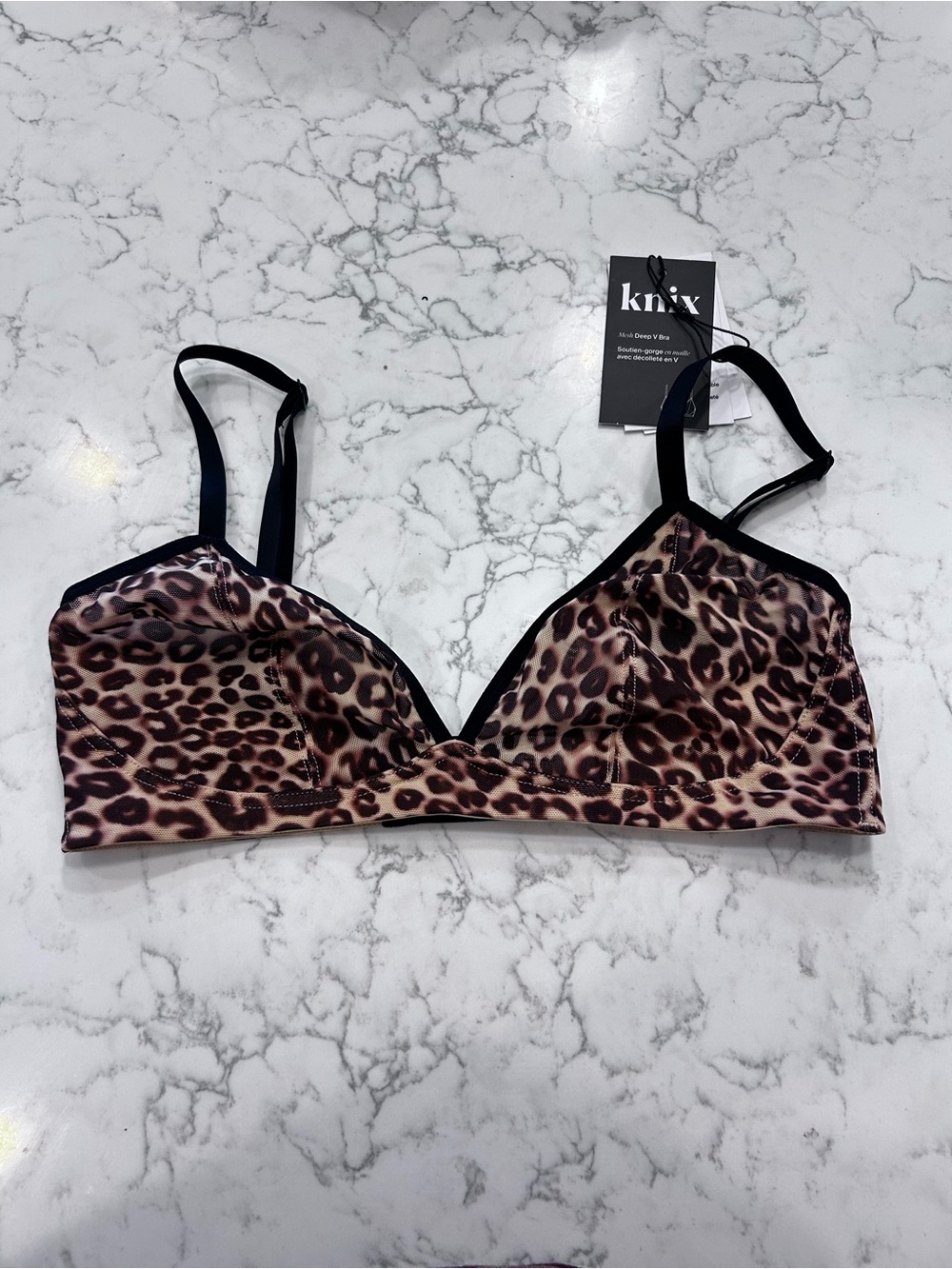 NWT Knix Mesh Deep V Bra Cheetah Print Limited Edition Size Medium+